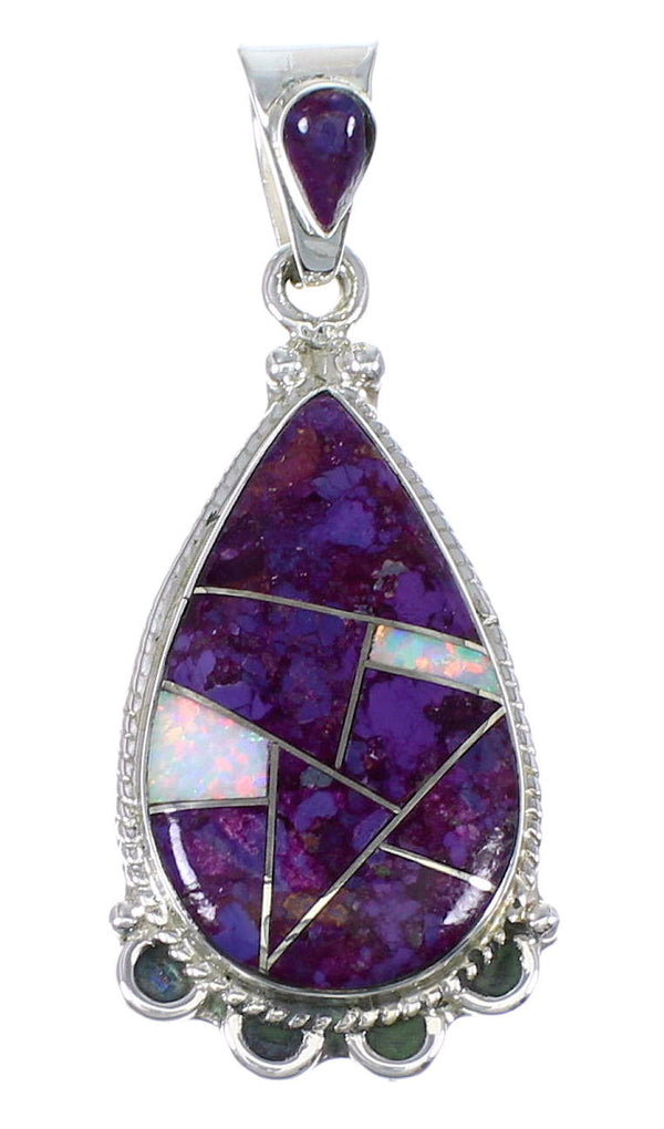 Authentic Sterling Silver Magenta Turquoise And Opal Southwest Pendant YX67635